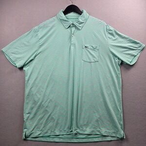 Vineyard Vines Mens Large Green White Striped Performance Pocket Polo Shirt L